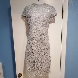 Sparkle silver knee high dress with short sleeves.